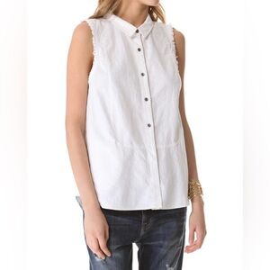 FREE PEOPLE Linen Cotton Sleeveless Shirt Tunic White Sz S Boho Festival Vest